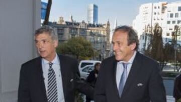 Platini y Villar en la última visita a Bilbao del presidente de la UEFA.