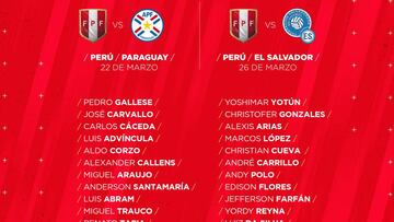 Lista de Perú: con Da Silva y Cueva; sin Ruidíaz ni Benavente