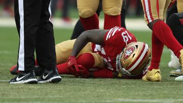 SANTA CLARA, CALIFORNIA - DECEMBER 11: Deebo Samuel #19 of the San Francisco 49ers is injured during the second quarter against the Tampa Bay Buccaneers at Levi's Stadium on December 11, 2022 in Santa Clara, California. Lachlan Cunningham/Getty Images/AFP (Photo by Lachlan Cunningham / GETTY IMAGES NORTH AMERICA / Getty Images via AFP)
