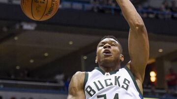 Oct 29, 2016; Milwaukee, WI, USA; Milwaukee Bucks forward Giannis Antetokounmpo (34) dunks the ball in the first quarter against the Brooklyn Nets at BMO Harris Bradley Center. Mandatory Credit: Benny Sieu-USA TODAY Sports