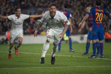 Sergio Ramos celebrates after drawing the sides level