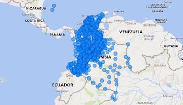 Mapa del coronavirus en Colombia.