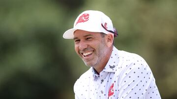 LOS ANGELES, CALIFORNIA - JUNE 12: Sergio Garcia of Spain laughs during a practice round prior to the 123rd U.S. Open Championship at The Los Angeles Country Club on June 12, 2023 in Los Angeles, California.   Richard Heathcote/Getty Images/AFP (Photo by Richard HEATHCOTE / GETTY IMAGES NORTH AMERICA / Getty Images via AFP)