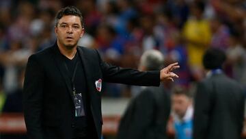 FORTALEZA, BRAZIL - MAY 05: Marcelo Gallardo head coach of River Plate reacts during a match between Fortaleza and River Plate as part of Copa CONMEBOL Libertadores 2022 at Arena Castelão on May 05, 2022 in Fortaleza, Brazil. (Photo by Wagner Meier/Getty Images)
