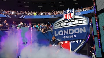 American Football - NFL - Baltimore Ravens v Tennessee Titans - Tottenham Hotspur Stadium, London, Britain - October 15, 2023 Tennessee Titans' Jeffery Simmons running up before the game Action Images via Reuters/Matthew Childs