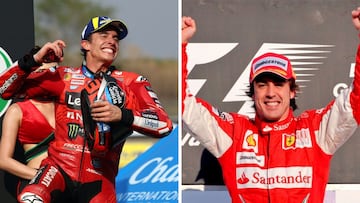 Marc Márquez se estrena de rojo con victoria, al igual que hizo Fernando Alonso con Ferrari en 2010.
