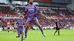 Soccer Football - Premier League - Brentford v Liverpool - Brentford Community Stadium, London, Britain - February 17, 2024 Liverpool's Mohamed Salah celebrates scoring their third goal Action Images via Reuters/Andrew Boyers NO USE WITH UNAUTHORIZED AUDIO, VIDEO, DATA, FIXTURE LISTS, CLUB/LEAGUE LOGOS OR 'LIVE' SERVICES. ONLINE IN-MATCH USE LIMITED TO 45 IMAGES, NO VIDEO EMULATION. NO USE IN BETTING, GAMES OR SINGLE CLUB/LEAGUE/PLAYER PUBLICATIONS.