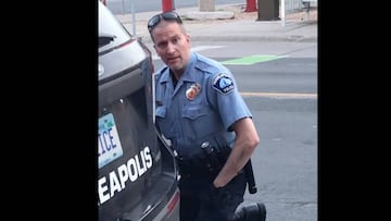 This still image taken from a May 25, 2020, video courtesy of Darnella Frazier via Facebook, shows a Minneapolis, Minnesota, police officer arresting George Floyd.