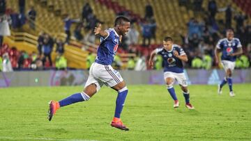 Juan Camilo Salazar celebrando su primer gol como profesional en el triunfo de Millonarios sobre Pasto por Liga Águila I-2018