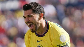 America's forward Henry Martin celebrates after scoring during the Mexican Apertura tournament football match between San Luis and America at the Alfonso Lastras Ramirez stadium in San Luis Potosi, Mexico, on July 6, 2024. (Photo by Mario ARMAS / AFP)