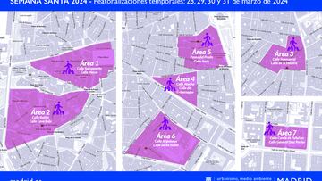 Las siete zonas peatonales que habrá en Madrid por la Semana Santa: todas las calles cortadas al tráfico