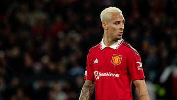 MANCHESTER, ENGLAND - OCTOBER 27:  Antony of Manchester United in action during the UEFA Europa League group E match between Manchester United and Sheriff Tiraspol at Old Trafford on October 27, 2022 in Manchester, United Kingdom. (Photo by Ash Donelon/Manchester United via Getty Images)