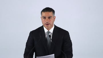 Omar Garcia Harfuch, appointed as Security Minister, speaks on the day that Mexican President-elect Claudia Sheinbaum (not pictured) announces members of her cabinet in Mexico City, Mexico, July 4, 2024. REUTERS/Henry Romero