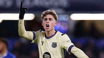Soccer Football - UEFA Champions League - Chelsea v FC Barcelona - Stamford Bridge, London, Britain - November 25, 2025 FC Barcelona's Fermin Lopez reacts REUTERS/Hannah Mckay