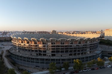 Vista general de las obras del Nuevo Mestalla el 30 de agosto de 2025.