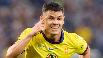 Richard Sanchez celebrates his goal 0-1 of America during the final second-leg match between Monterrey and America as part of the Torneo Apertura 2024 Liga MX at BBVA Bancomer Stadium, on December 15, 2024 in Monterrey, Nuevo Leon, Mexico.