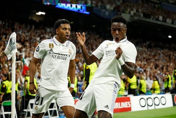 Vinicius y Rodrygo festejan el gol ante e Manchester City.