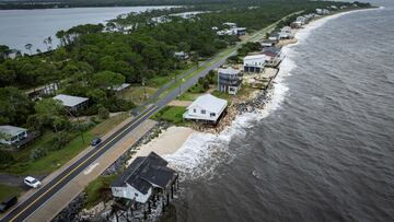 A drone view shows Alligator Dr as Hurricane Helene intensifies before its expected landfall on Florida’s Big Bend, in Alligator Point, Florida, U.S. September 26, 2024. REUTERS/Marco Bello