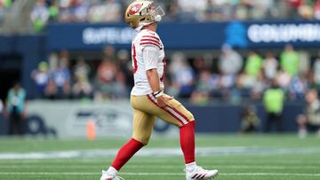 SEATTLE, WASHINGTON - SEPTEMBER 07: Brock Purdy #13 of the San Francisco 49ers celebrates a touchdown during the fourth quarter against the Seattle Seahawks during the game at Lumen Field on September 07, 2025 in Seattle, Washington. Steph Chambers/Getty Images/AFP (Photo by Steph Chambers / GETTY IMAGES NORTH AMERICA / Getty Images via AFP)