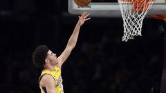 October 27, 2017; Los Angeles, CA, USA; Los Angeles Lakers guard Lonzo Ball (2) scores a basket against the Toronto Raptors during the first half at Staples Center. Mandatory Credit: Gary A. Vasquez-USA TODAY Sports