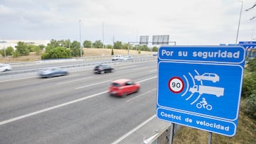 MADRID, SPAIN - AUGUST 30: A sign indicating a radar prohibiting driving over 90 kilometers per hour on the A-3 highway, on 30 August, 2024 in Madrid, Spain. The Directorate General of Traffic (DGT) foresees 4,760,000 long-distance movements on the occasion of the summer return operation that starts at 3 p.m. today and will last until midnight on Sunday, September 1. In this operation, will coincide the return movements that will be staggered during the weekend, mainly on Sunday and the days before, from the tourist areas of coast and rest to the large urban centers, with outbound movements that also occur at the beginning of the holiday month of September. (Photo By Jesus Hellin/Europa Press via Getty Images)