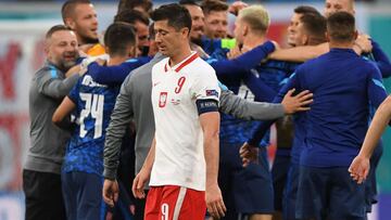 Lewandowski, al final del Polonia-Eslovaquia.