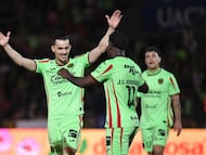 Guilherme Castilho and Jose Rodriguez celebrates goal 3-1 of Juarez during the 8th round match between FC Juarez vs Atlas as part of the Liga BBVA MX Varonil, Torneo Clausura 2026 at Olimpico Benito Juarez Stadium, on February 27, 2026 in Ciudad Juarez, Chihuahua, Mexico.