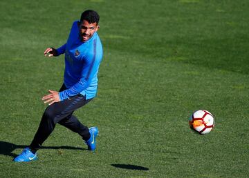 El jugador de Boca Carlos Tévez durante el entrenamiento. 