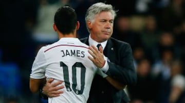 Carlo Ancelotti recibió a James en la temporada 2014/2015 en el Real Madrid. Juntos ganaron una Supercopa de Europa y un Mundial de Clubes.