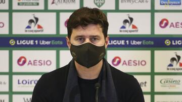 Coach of PSG Mauricio Pochettino answers to the media during the post-match press conference following the French championship Ligue 1 football match between AS Saint-Etienne (ASSE) and Paris Saint-Germain (PSG) on January 6, 2021 at stade Geoffroy Guicha