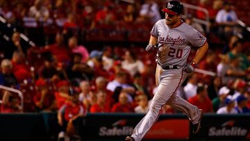 ST. LOUIS, MO - AUGUST 15: Daniel Murphy #20 of the Washington Nationals rounds third base after hitting a home run against the St. Louis Cardinals in the ninth inning at Busch Stadium on August 15, 2018 in St. Louis, Missouri. Dilip Vishwanat/Getty Images/AFP
== FOR NEWSPAPERS, INTERNET, TELCOS & TELEVISION USE ONLY ==