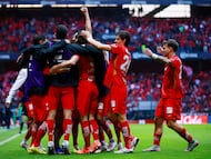 Soccer Football - Liga MX - Toluca v Juarez - Estadio Nemesio Diez, Toluca, Mexico - March 8, 2026 Toluca's Antonio Briseno celebrates scoring their second goal with teammates REUTERS/Eloisa Sanchez