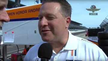 Zak Brown, en el test de Alonso en Indian&aacute;polis. 