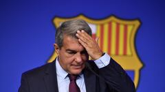 Laporta, el día del adiós de Messi en 2021.