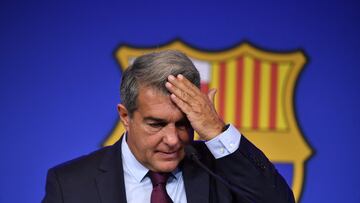 Laporta, el día del adiós de Messi en 2021.