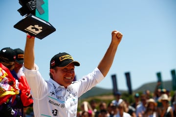 Nico Rosberg celebrates on the podium