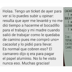 Va a un bar y le cobran 0,15 € por el envoltorio de un bocadillo: “No lo he visto nunca”