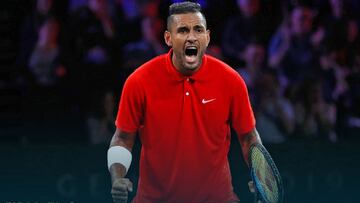 Kyrgios celebra un punto durante la Laver Cup.