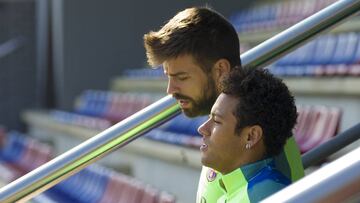 Piqu&eacute; y Neymar en un entrenamiento del Barcelona.