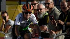 Mark Cavendish llega a la meta de La Rosiere en el Tour de Francia 2018.