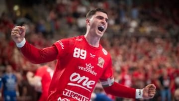 Ludovic Fabregas celebra uno de sus siete goles en la final húngara.