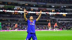    Uriel Antuna celebrates his goal 3-0 of Cruz Azul during the 10th round match between Cruz Azul and Guadalajara as part of the Torneo Clausura 2024 Liga BBVA MX at Azteca Stadium on March 02, 2024 in Mexico City, Mexico.