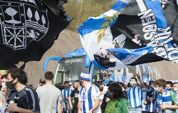 Real Sociedad fans cheer the team on their way down to Seville for the Copa del Rey final.