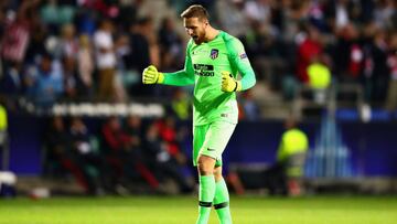 Oblak celebra un gol durante la Supercopa de Europa entre el Real Madrid y el Atlético.