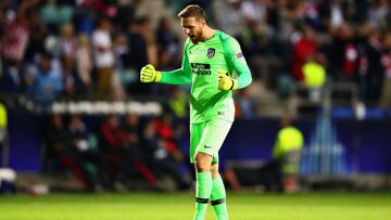 Oblak celebra un gol durante la Supercopa de Europa entre el Real Madrid y el Atl&eacute;tico.