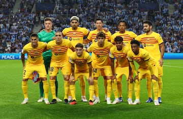 Once inicial del Barcelona. Marc-André ter Stegen, Ronald Araujo, Robert Lewandowski, Jules Koundé, Ilkay Gündogan, João Cancelo, Oriol Romeu, Gavi, João Félix, Lamine Yamal y Álex Balde.