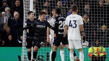 Soccer Football - Friendly - Leeds United v Real Sociedad - Elland Road, Leeds, Britain - December 16, 2022 Real Sociedad's Martin Zubimendi celebrates scoring their first goal with teammates Action Images via Reuters/Jason Cairnduff