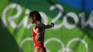 Action photo during the Diving competition, Womens 10m Platform Preliminary at Maria Lenk Aquatics Centre. XXXI Olympic Games in Rio de Janeiro 2016.--
Foto de accion durante la Competicion de Clavados Plataforma 10m femenino, preliminares en el Centro Acuatico Maria Lenk, XXXI Juegos Olimpicos Rio de Janeiro 2016, en la foto:
Paola Espinoza (MEX)
---17/08/2016/MEXSPORT/ Osvaldo Aguilar