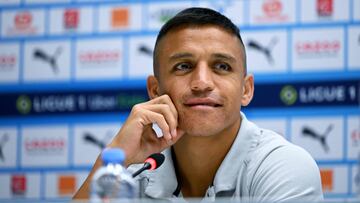 Alexis Sánchez durante la rueda de prensa de presentación como nuevo jugador de Olympique Marsella.