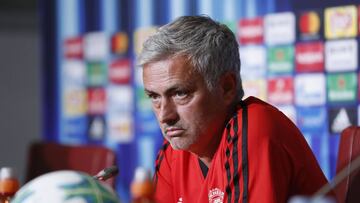 Jose Mourinho head coach of Manchester United attends a press conference ahead of the UEFA Super Cup final football match between Real Madrid and Manchester United at National Arena Filip II Macedonian on August 7, 2017 in Skopje, Macedonia.  / AFP PHOTO / UEFA / Boris STREUBEL / RESTRICTED TO EDITORIAL USE - MANDATORY CREDIT &quot;AFP PHOTO / UEFA / BORIS STREUBEL&quot; - NO MARKETING NO ADVERTISING CAMPAIGNS - DISTRIBUTED AS A SERVICE TO CLIENTS
 
 